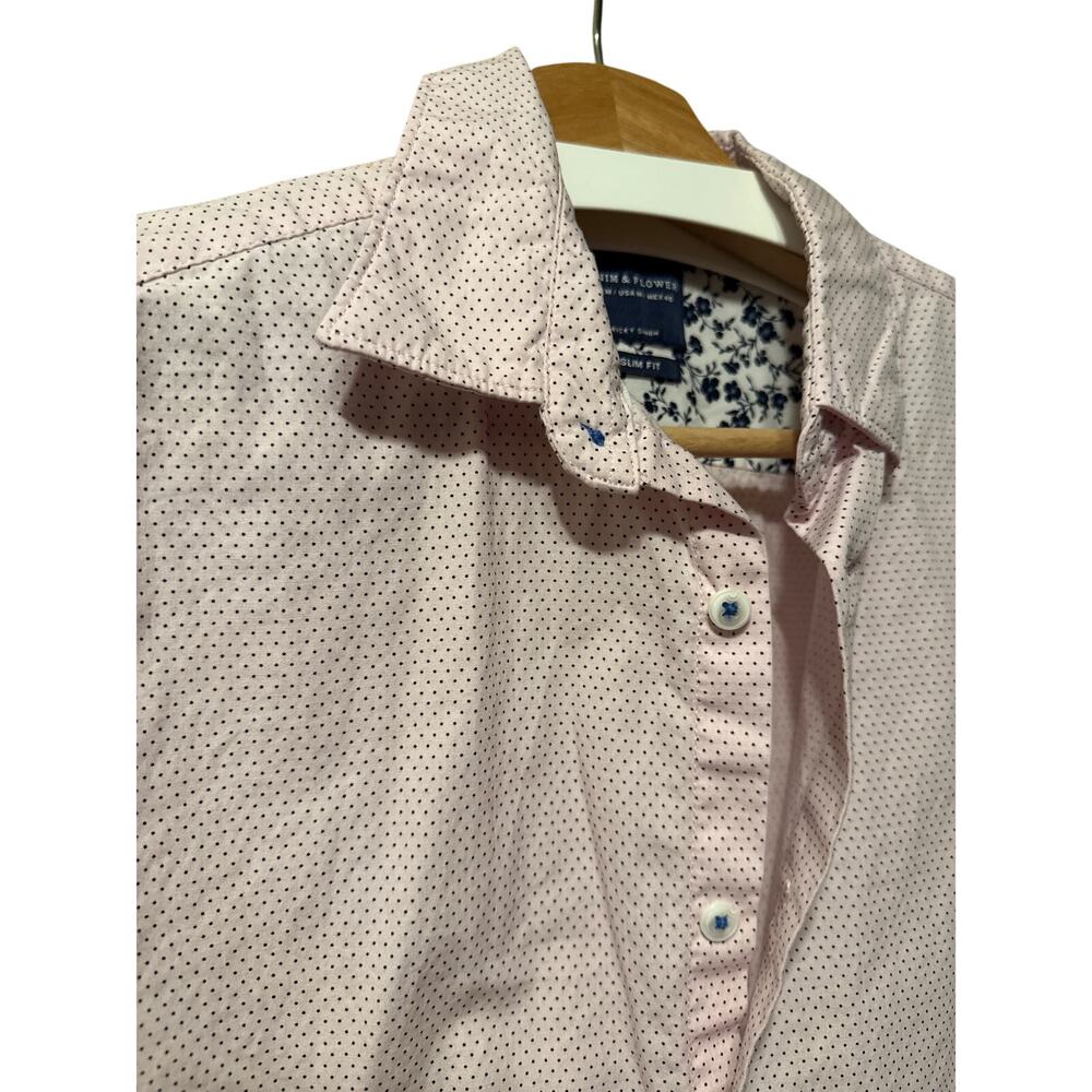 Denim & Flowers Ricky Singh Men’s Pink Mini Polka Dot Button Shirt,‎ Slim Fit M
